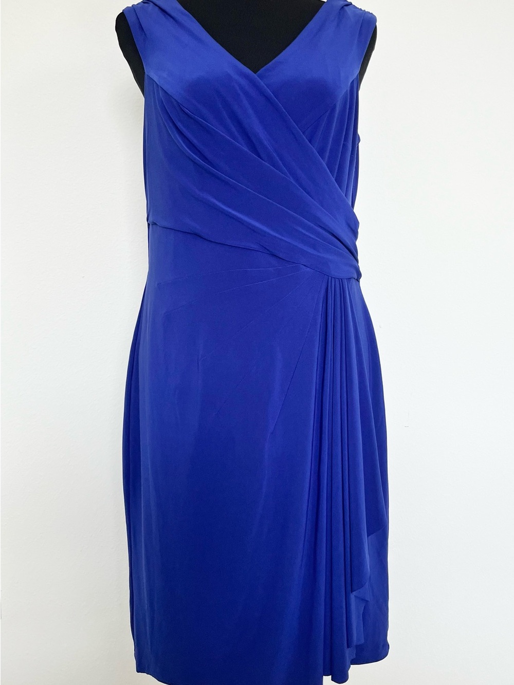 Lauren Ralph Lauren Royal Blue Faux Wrap Ruched Dress Size 14